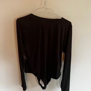 Black Bodysuit Ling sleeve High Neckline Thong Stretchy Plus Size 2X